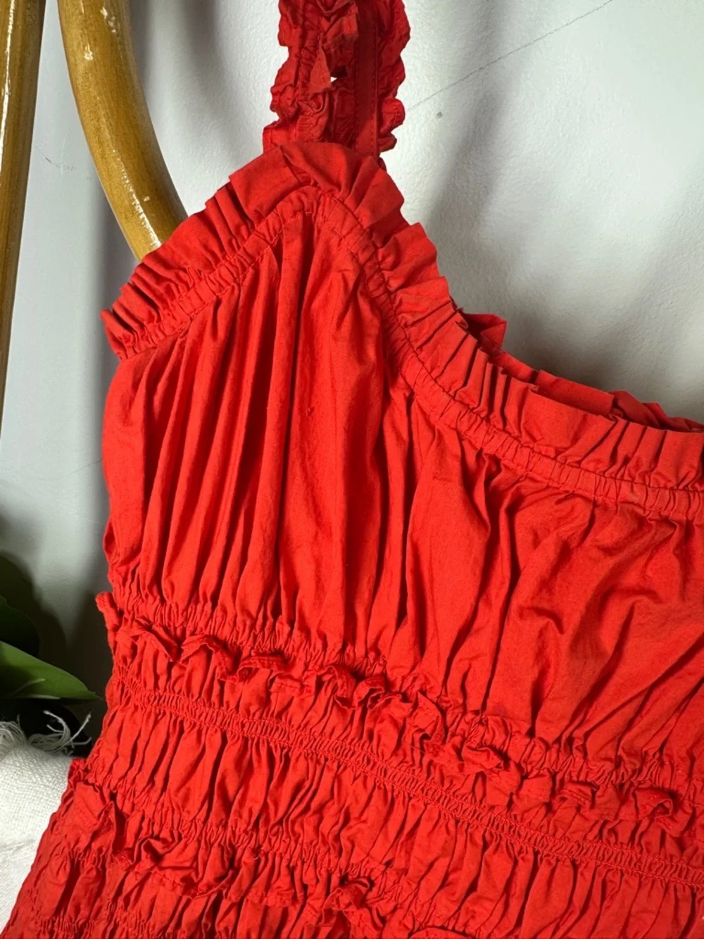 Doen Marianne Dress Red Orange Ruche Dress sz M *AS IS* - Picture 14 of 15